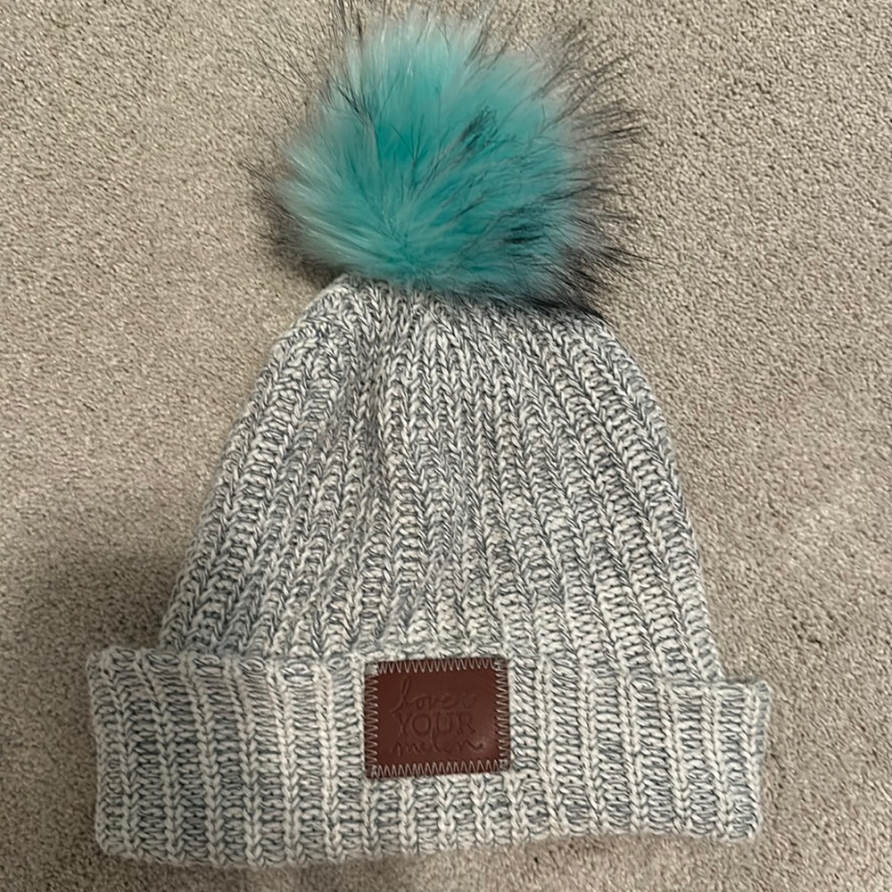 Love your melon beanie- turquoise Pom Pom